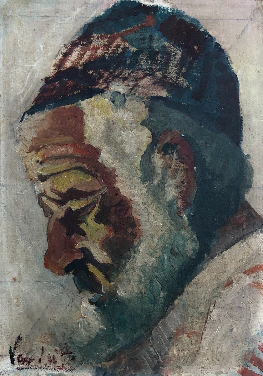 Portrait, Man In Profile, Oil On Cardboard, Signature To Be Identified