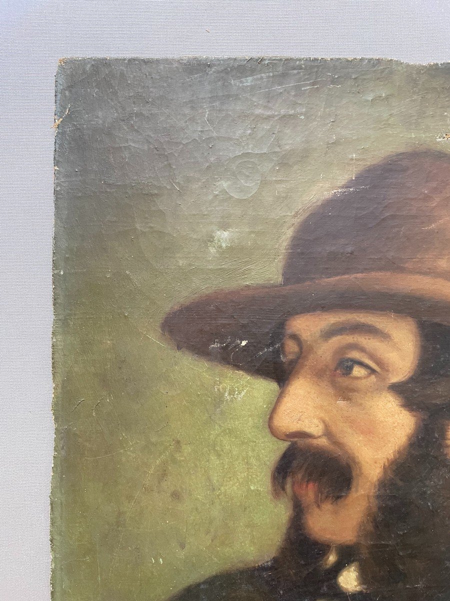 Portrait d'Homme Au Chapeau, Huile Sur Toile Fin XIXe -photo-3