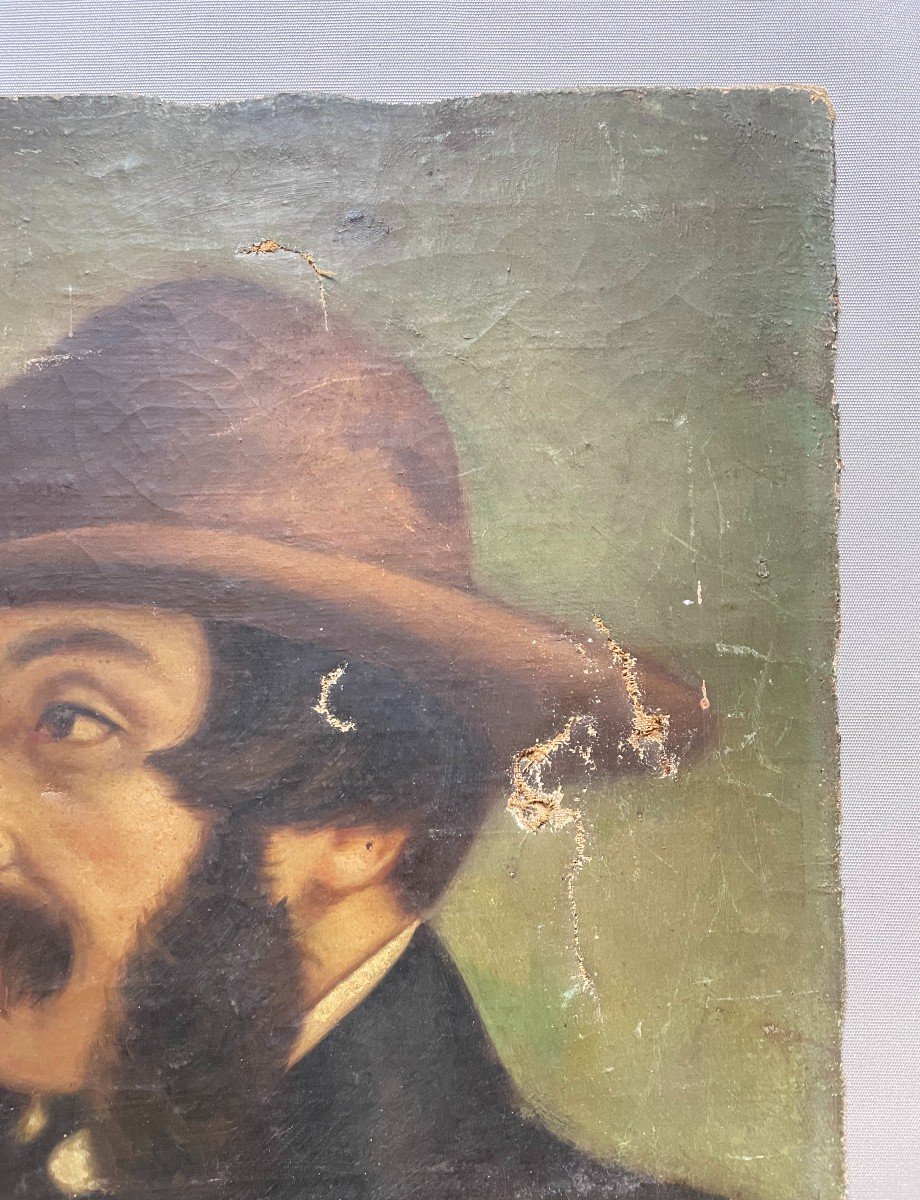 Portrait d'Homme Au Chapeau, Huile Sur Toile Fin XIXe -photo-4