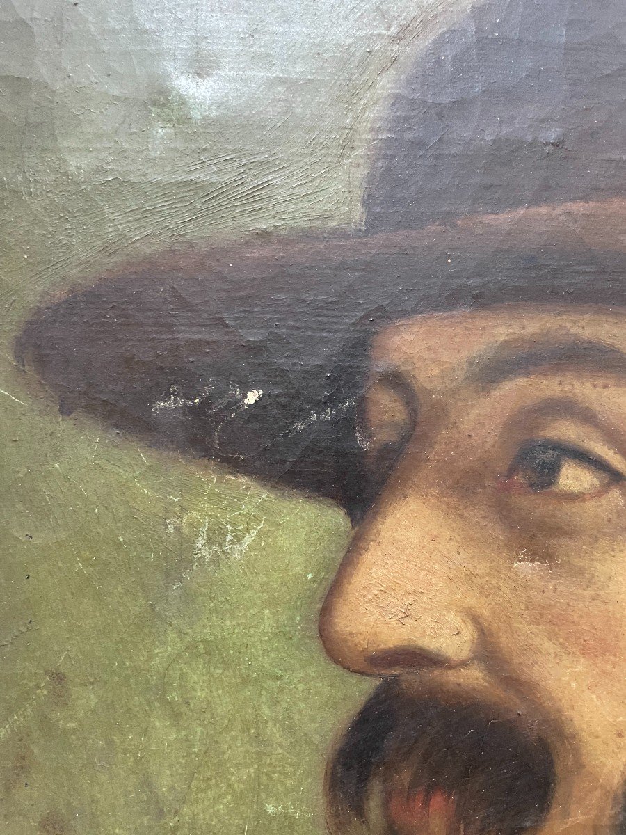 Portrait d'Homme Au Chapeau, Huile Sur Toile Fin XIXe -photo-5