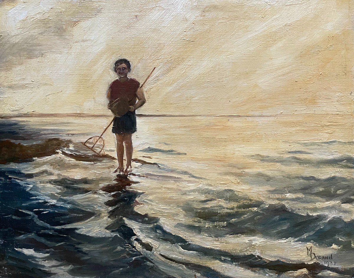 The Little Fisherman, Oil On Canvas Signed M. Durand 1932