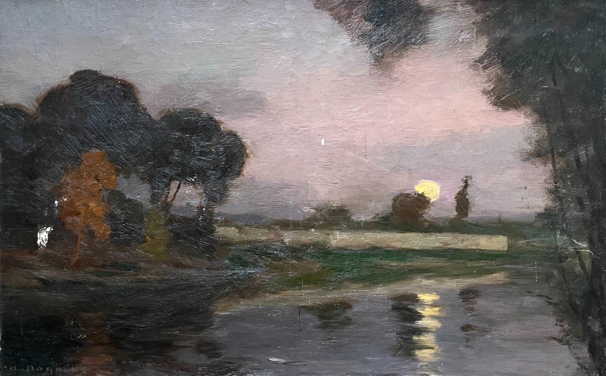 Albert Dagnaux, River Banks In The Moonlight