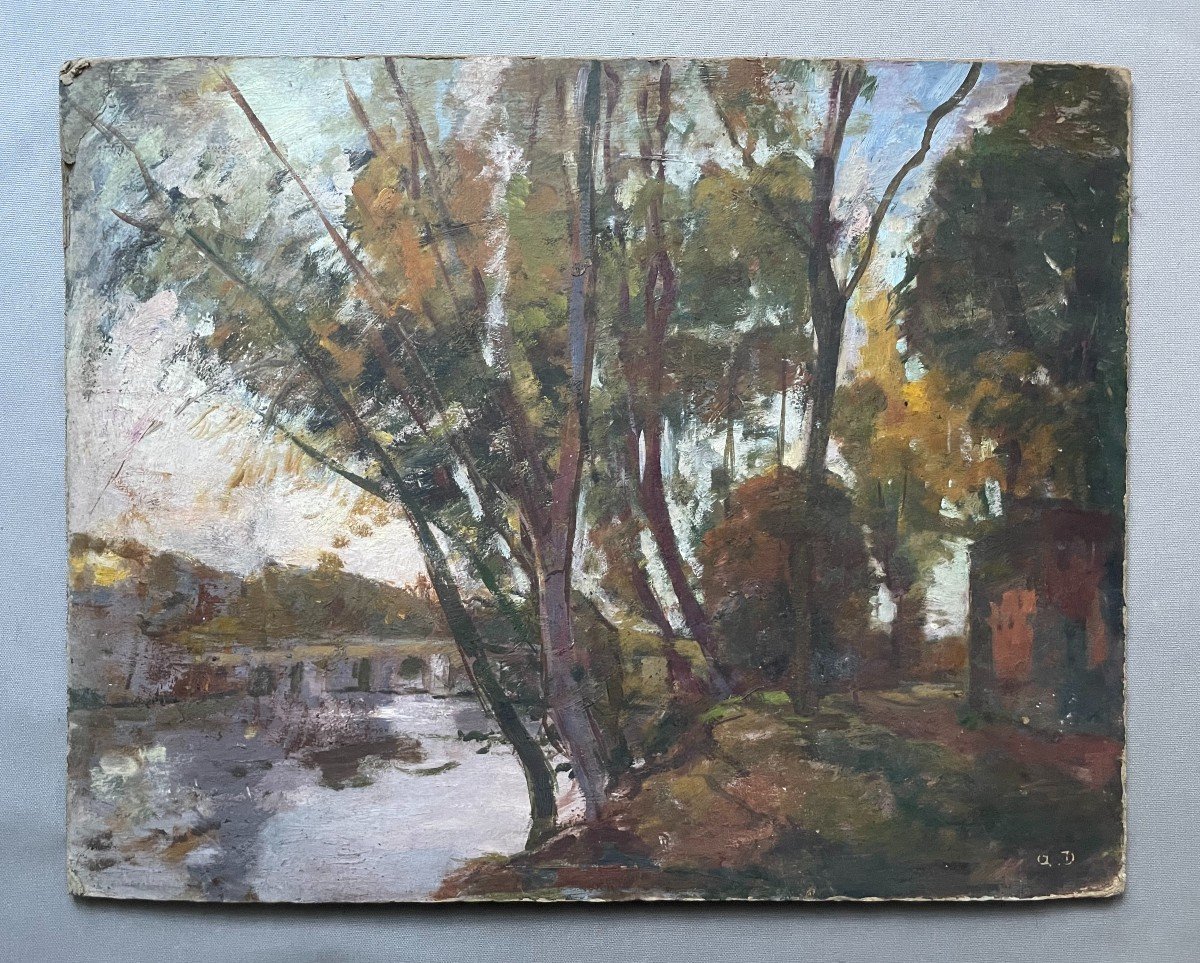 Albert Dagnaux, Berges De Rivière, Huile Sur Carton -photo-2