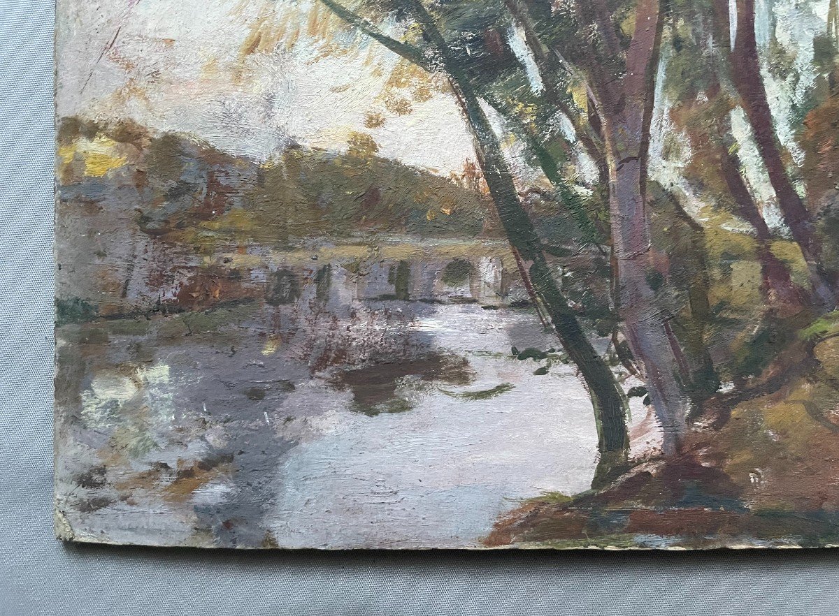 Albert Dagnaux, Berges De Rivière, Huile Sur Carton -photo-3