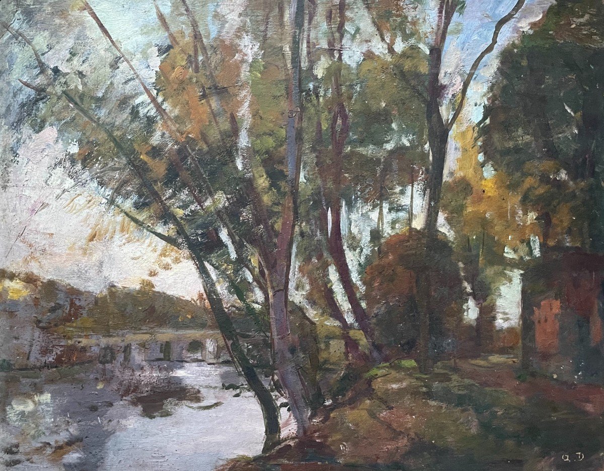 Albert Dagnaux, Berges De Rivière, Huile Sur Carton 