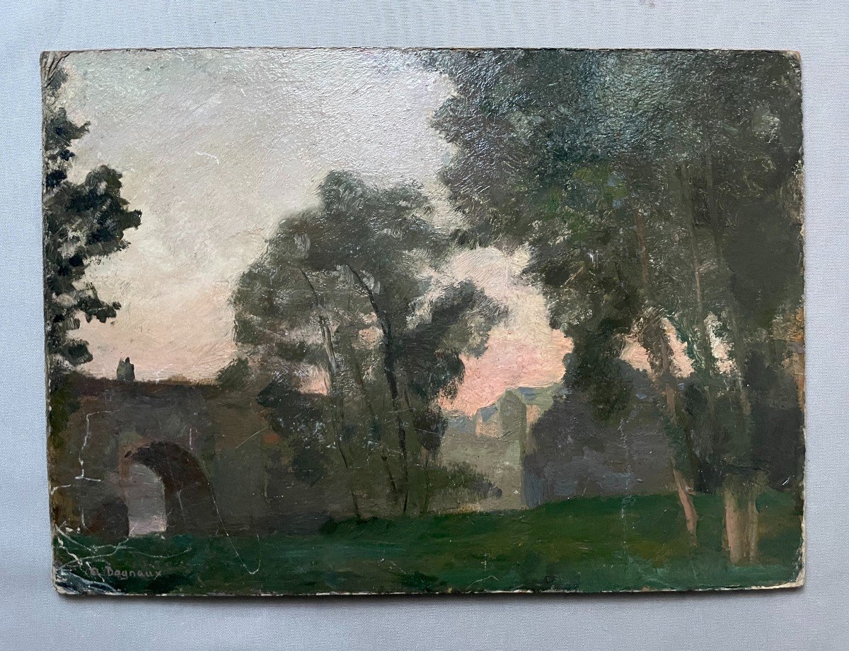 Albert Dagnaux, The Bridge Of Mantes? Oil On Cardboard-photo-2