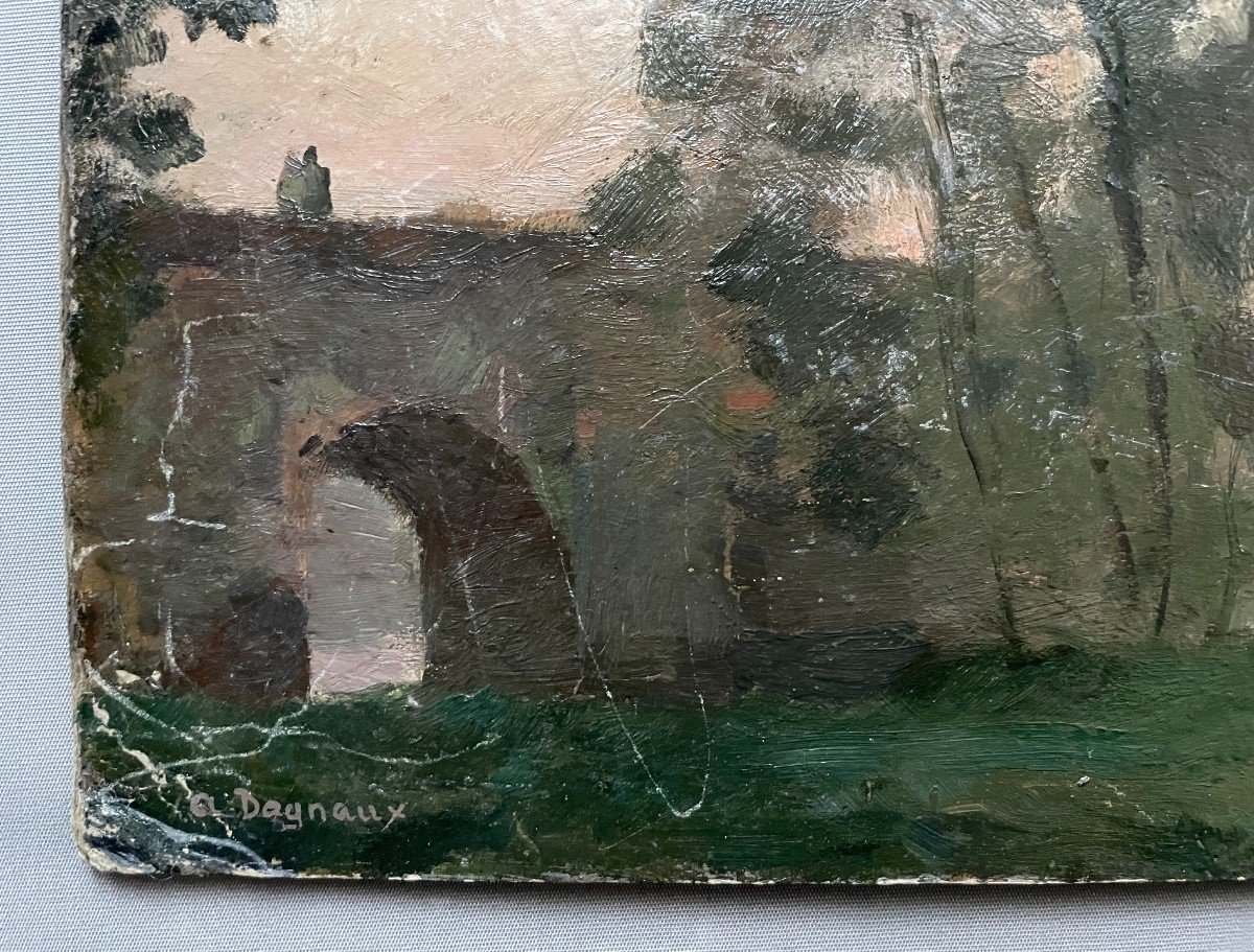 Albert Dagnaux, The Bridge Of Mantes? Oil On Cardboard-photo-3