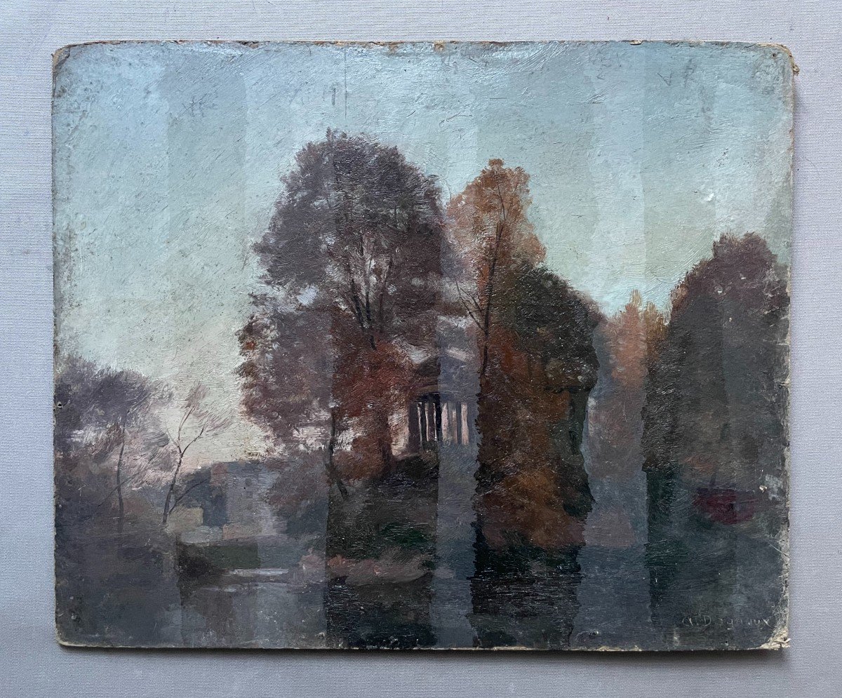 Albert Dagnaux, View Of The Bois De Boulogne, Oil On Cardboard-photo-2