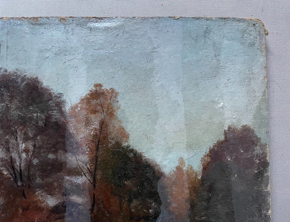 Albert Dagnaux, Vue Du Bois De Boulogne, Huile Sur Carton-photo-1