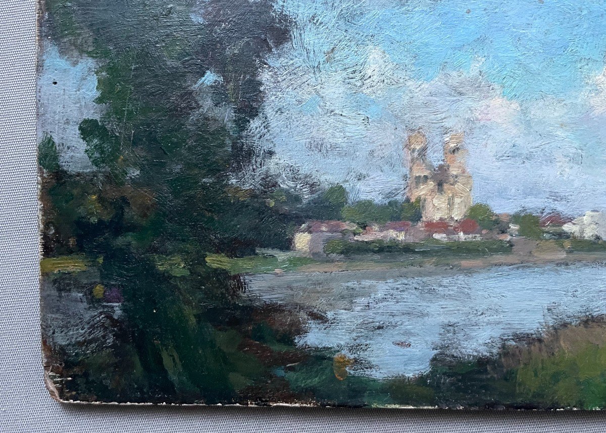 Albert Dagnaux, Mantes, Vue De l'île De Limay, Huile Sur Panneau-photo-3