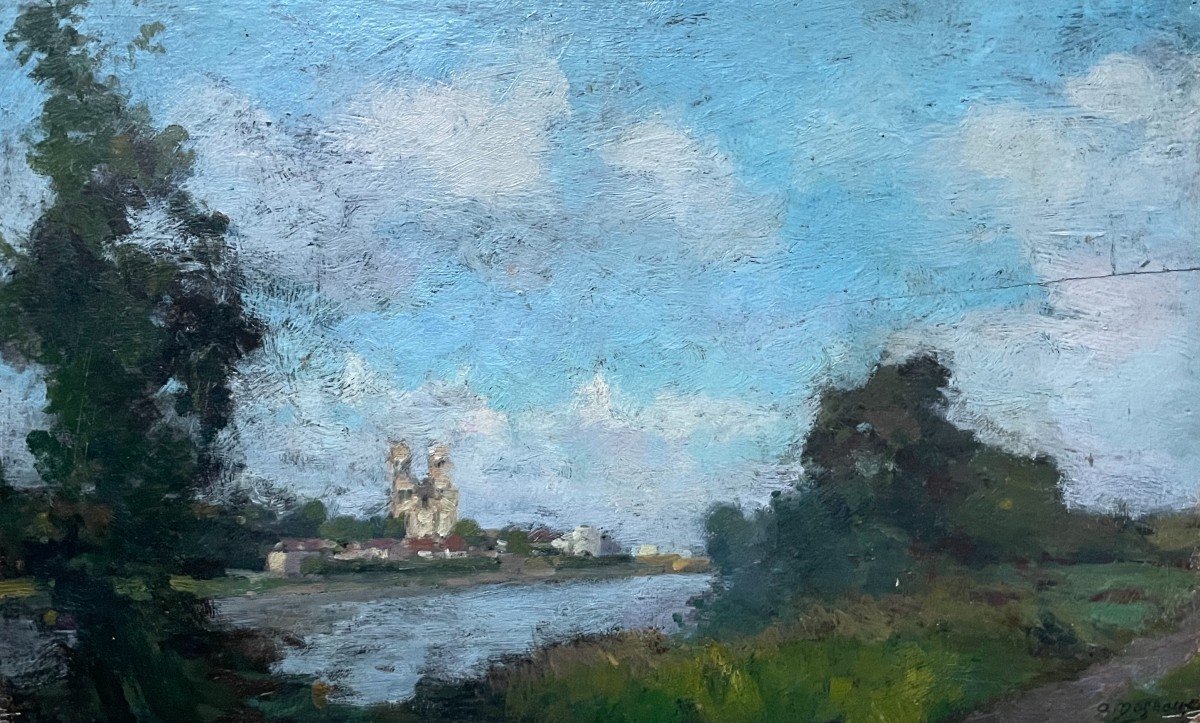 Albert Dagnaux, Mantes, Vue De l'île De Limay, Huile Sur Panneau