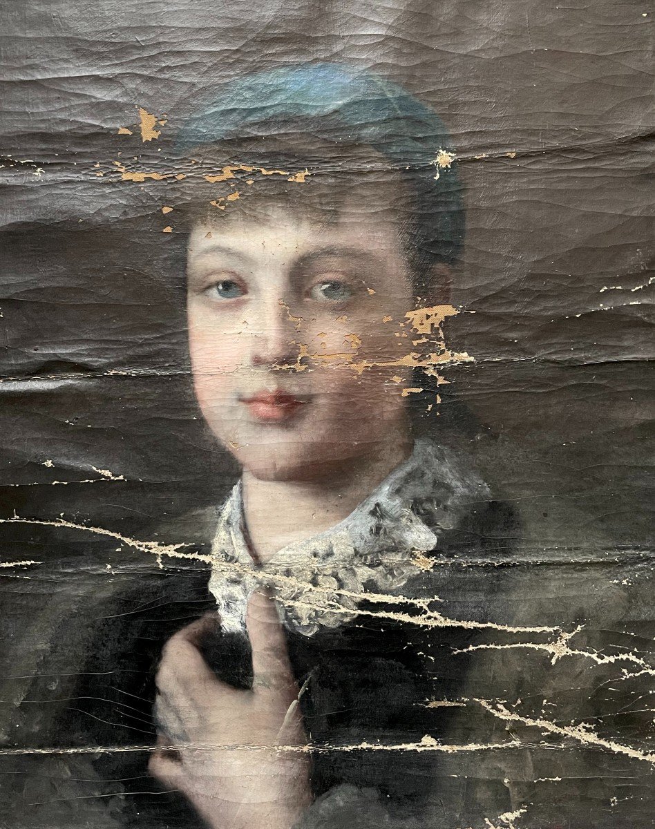 Portrait De Jeune Femme, Huile Sur Toile XIXe à Restaurer-photo-2