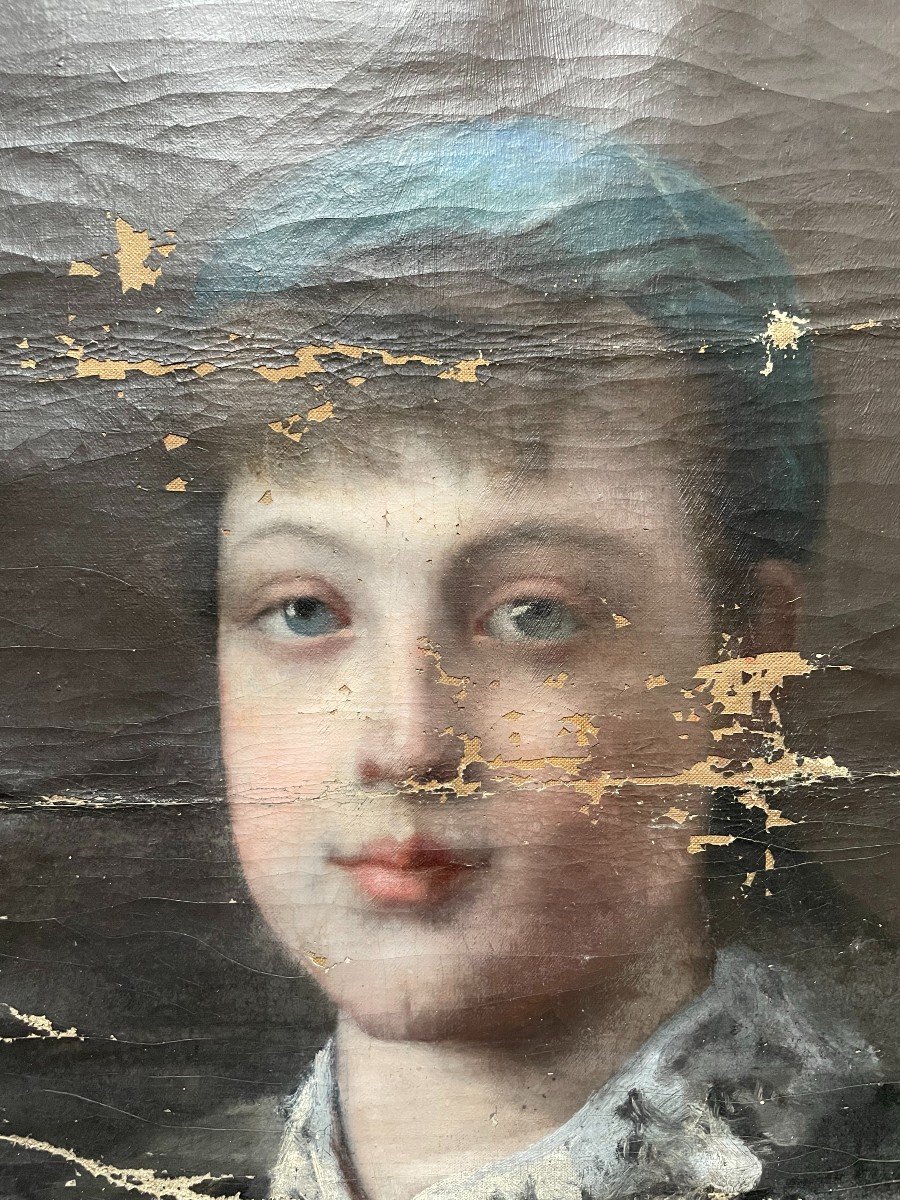 Portrait De Jeune Femme, Huile Sur Toile XIXe à Restaurer-photo-3