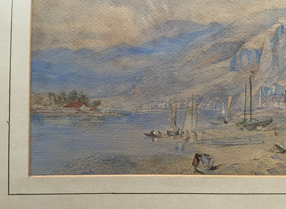  Animated Lake Landscape, Watercolor Late 19th Century-photo-4