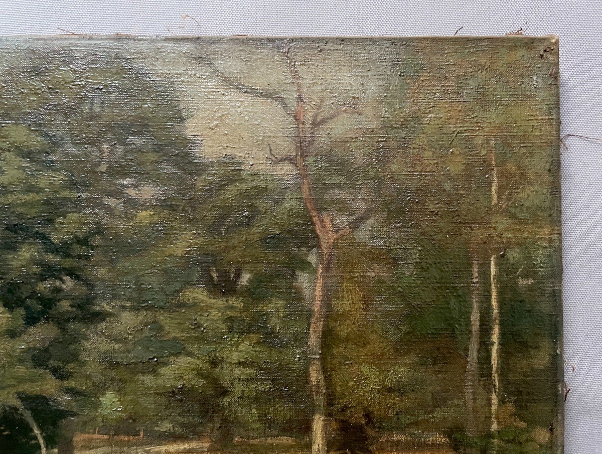 Chemin En Sous Bois, Huile Sur Toile, Signature à Identifier-photo-1