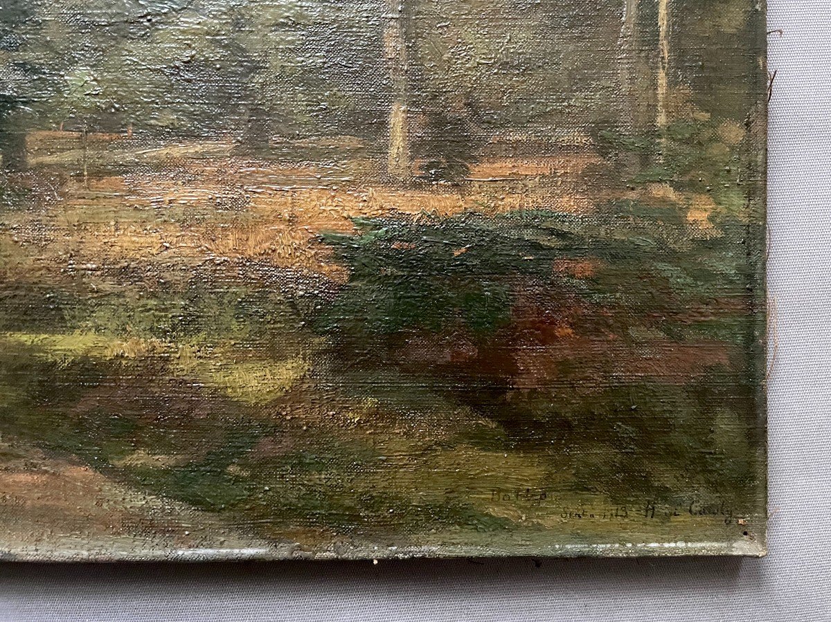 Chemin En Sous Bois, Huile Sur Toile, Signature à Identifier-photo-2