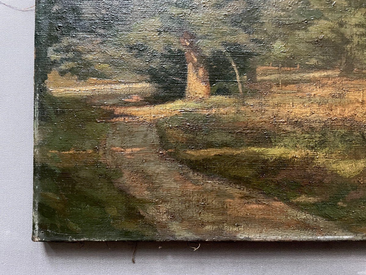 Chemin En Sous Bois, Huile Sur Toile, Signature à Identifier-photo-3