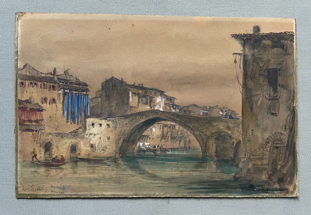 Léon Soulié, Cité Lacustre, Dessin Aquarellé-photo-2