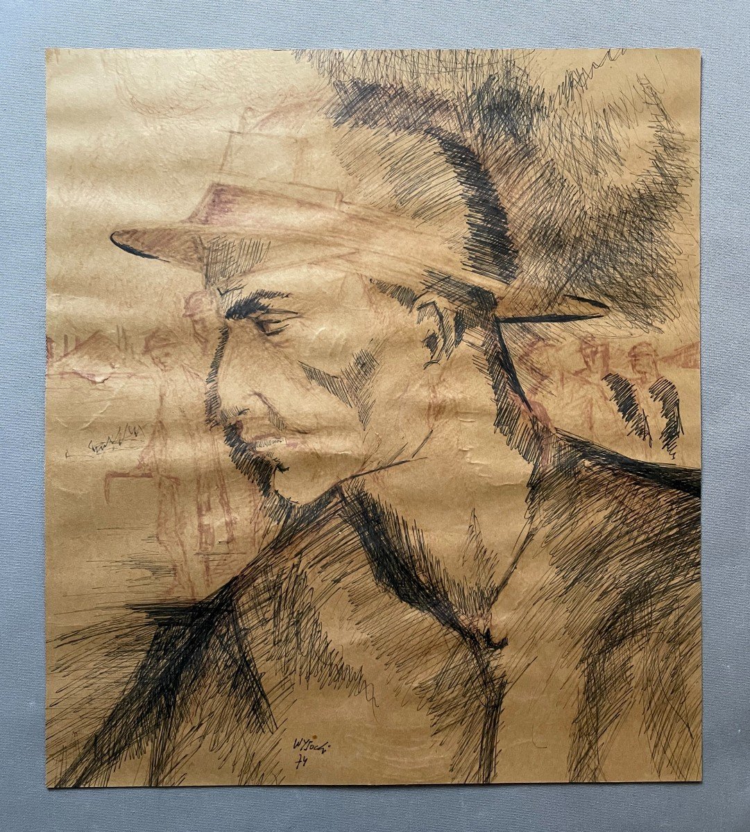 Portrait Of A Collier, Drawing Signed And Dated 74, Signature To Be Identified-photo-2