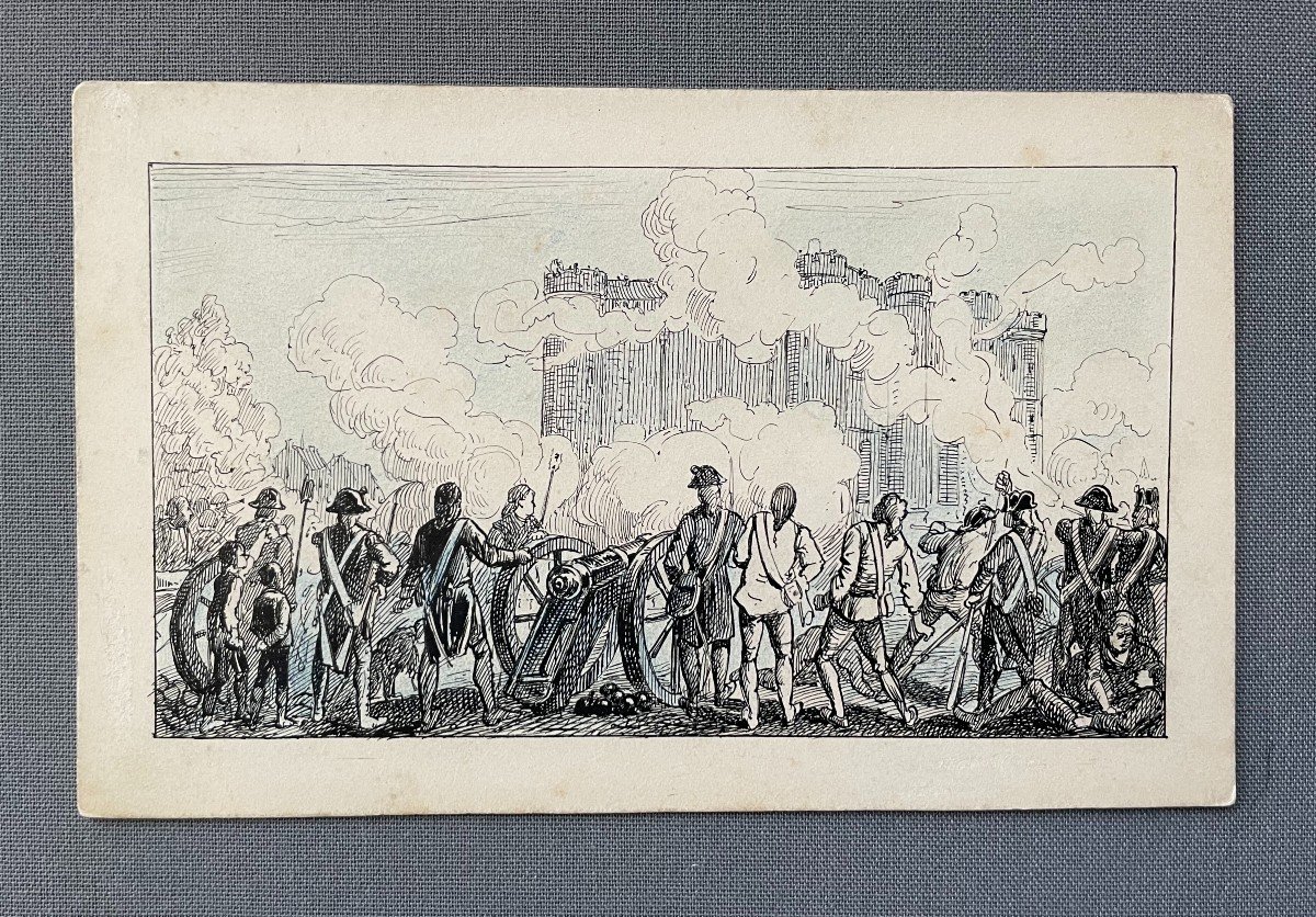 Napoleonic Battles, Four Small Drawings, Signature To Identify-photo-3