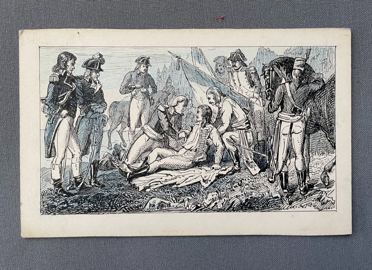 Napoleonic Battles, Four Small Drawings, Signature To Identify-photo-1