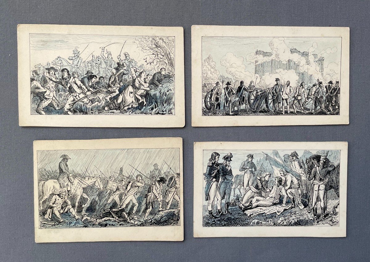 Napoleonic Battles, Four Small Drawings, Signature To Identify