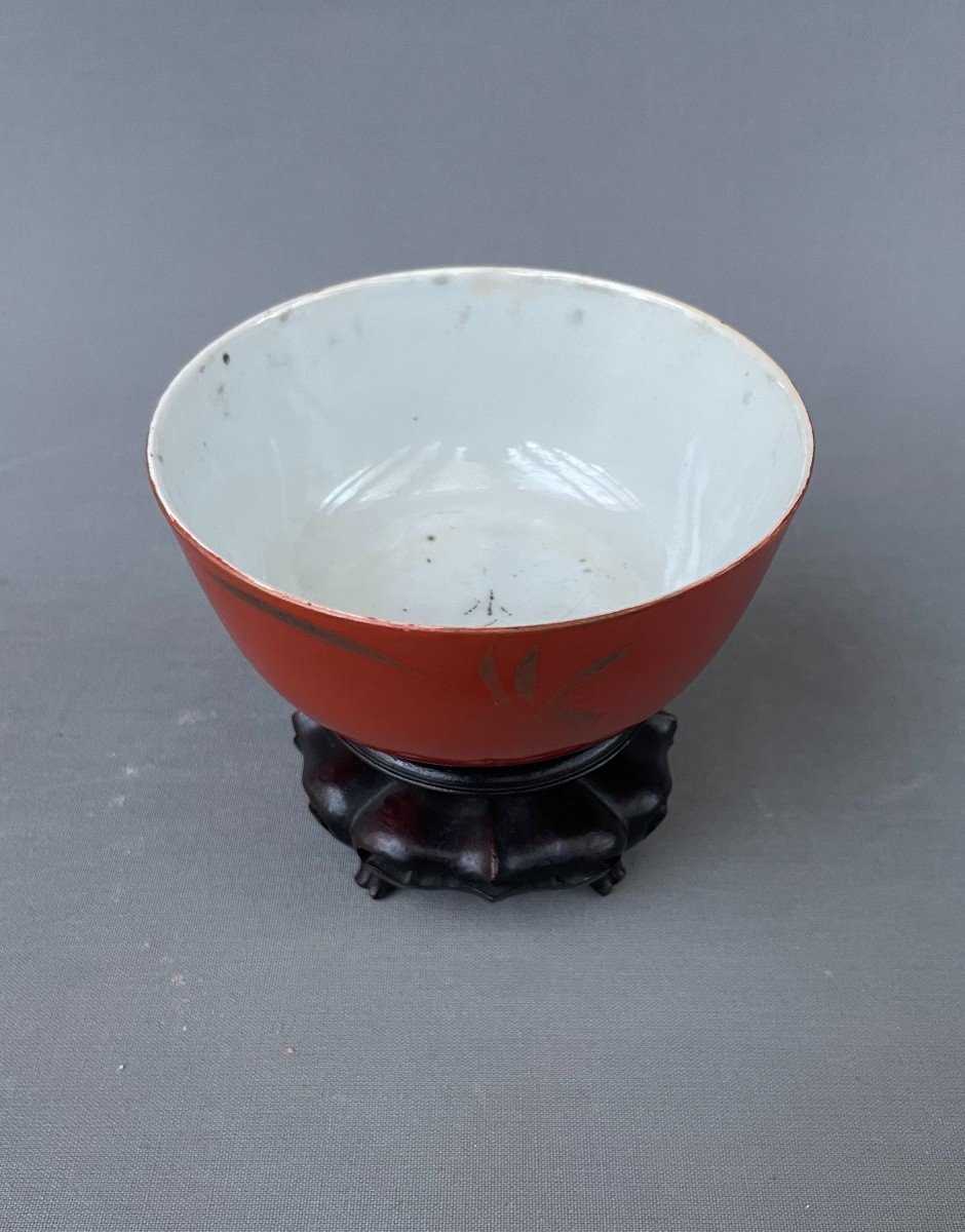 Coral Colored Porcelain Bowl, China, 19th Century-photo-2