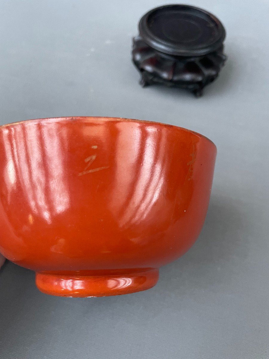 Coral Colored Porcelain Bowl, China, 19th Century-photo-3