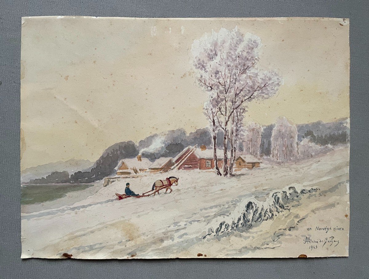 André Des Gachons, En Norvège, Hiver, Aquarelle-photo-2