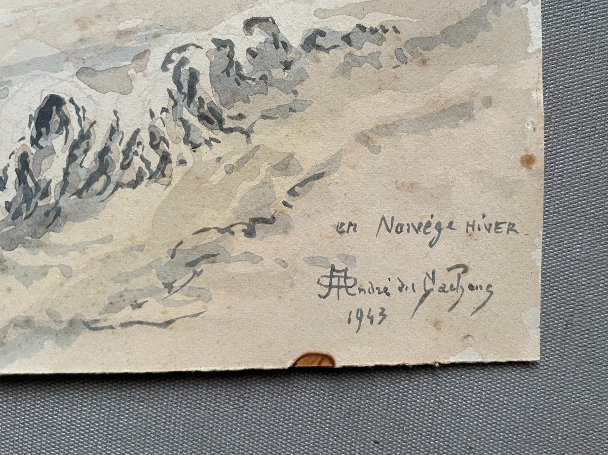 André Des Gachons, En Norvège, Hiver, Aquarelle-photo-3