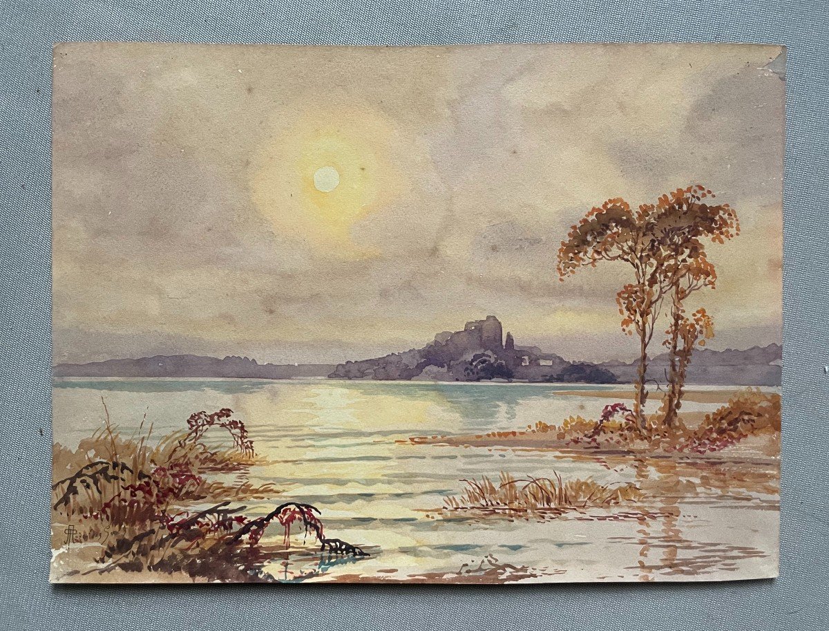 André Des Gachons, Banks At Sunset, Watercolor -photo-2