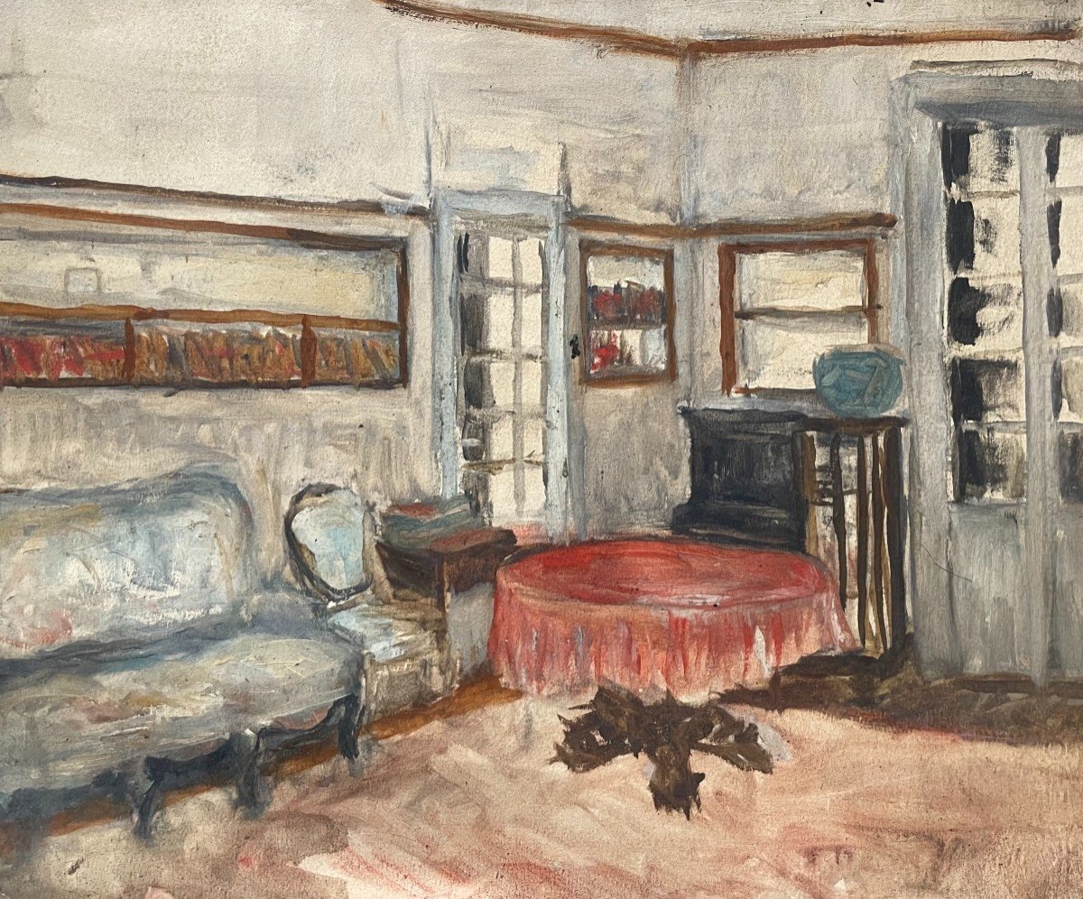 Living Room Interior, Gouache, Early 20th Century