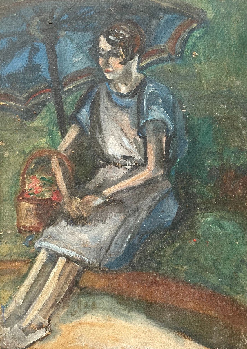 Femme Sous Un Parasol, Huile Sur Panneau, Début XXe