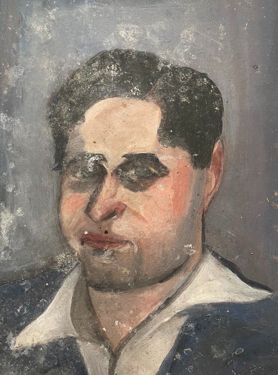 Portrait Of A Man, Oil On Panel, Early 20th Century-photo-2