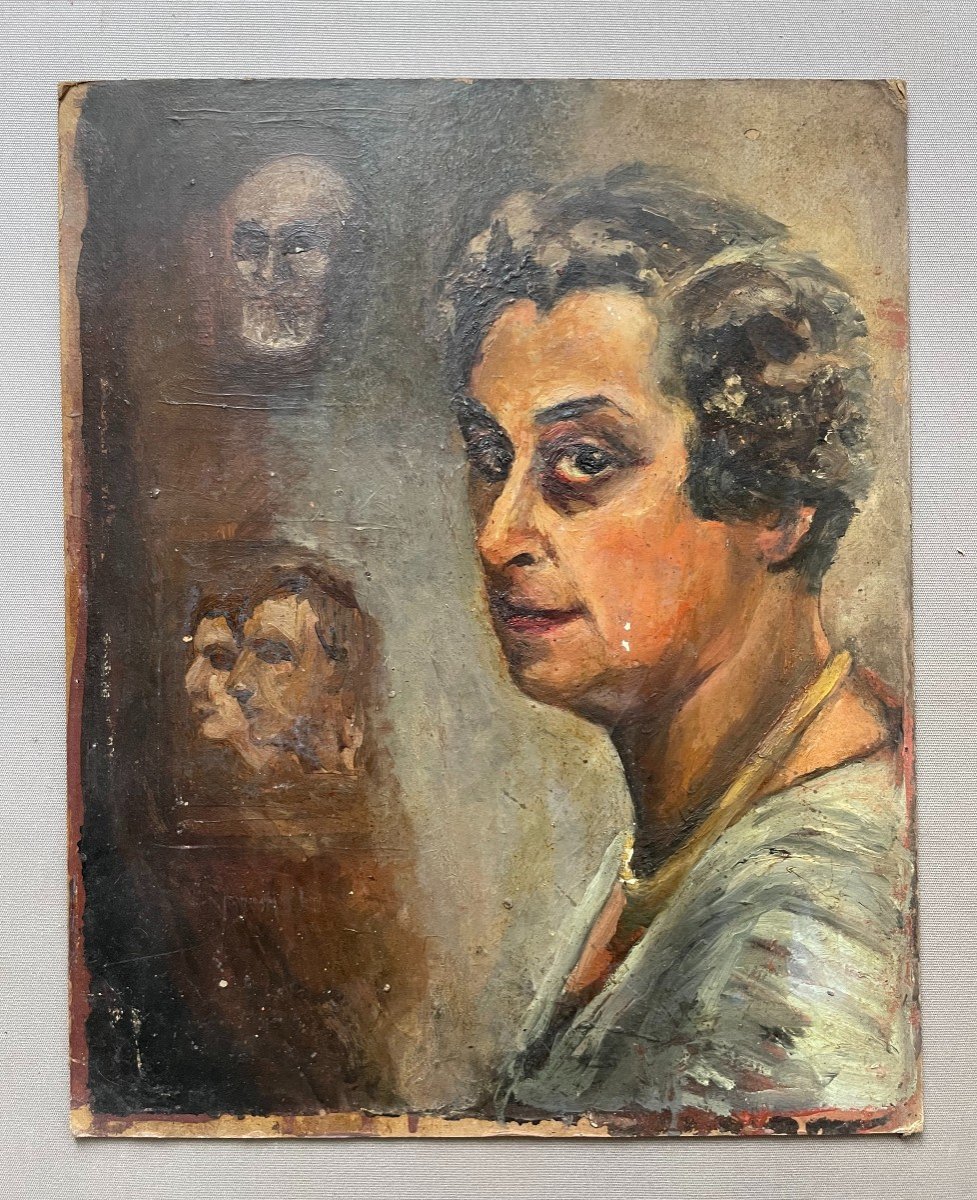 Portraits, Oil On Cardboard, Early 20th Century-photo-2