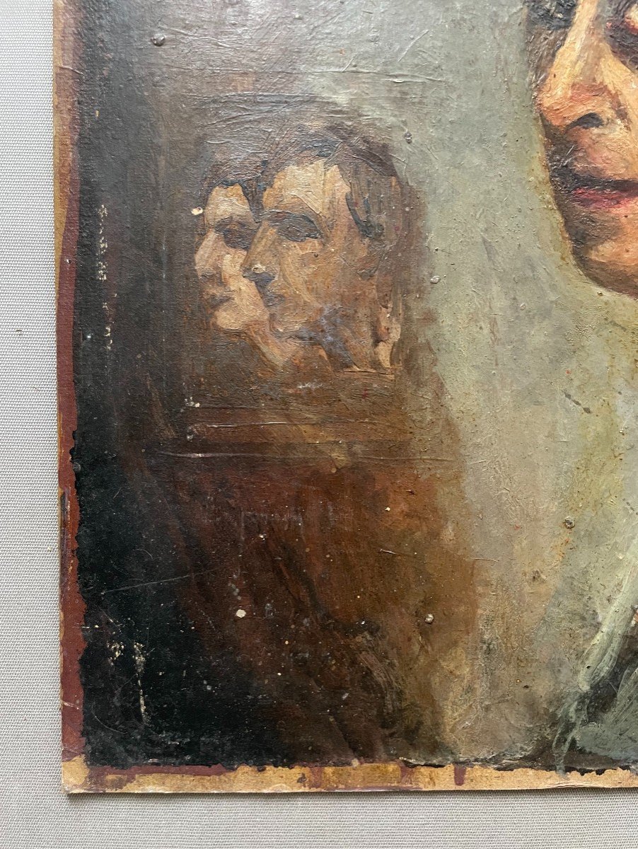 Portraits, Oil On Cardboard, Early 20th Century-photo-2