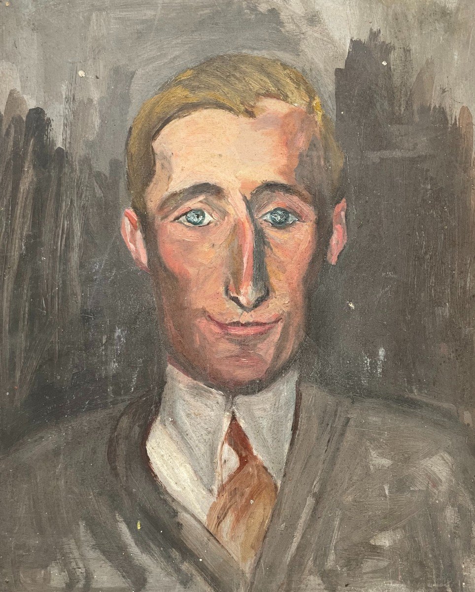 Man With Blue Eyes, Oil On Cardboard, Early 20th Century