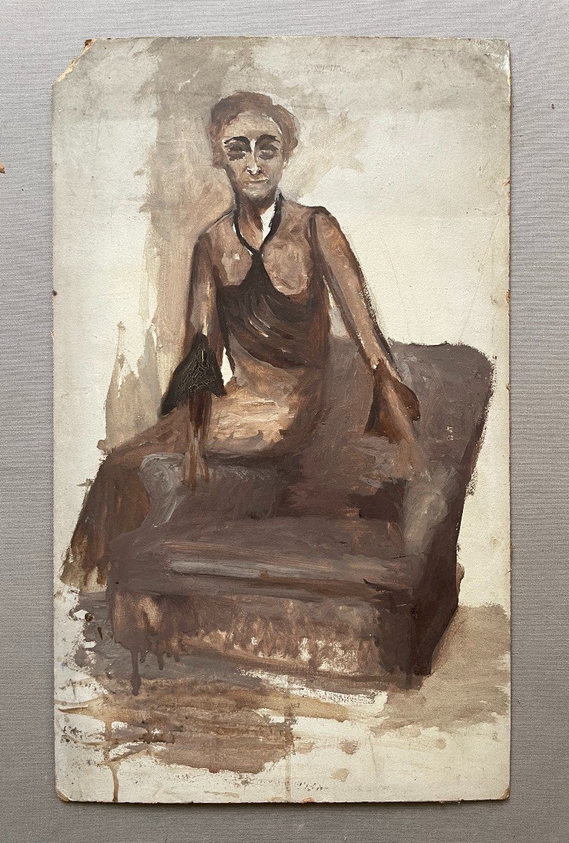 Woman On An Armchair, Sketch, Gouache On Cardboard