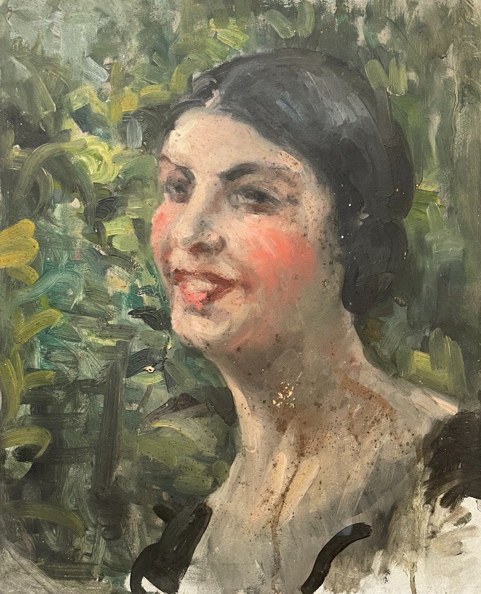 Portrait Of A Woman, Oil On Cardboard, Early 20th Century