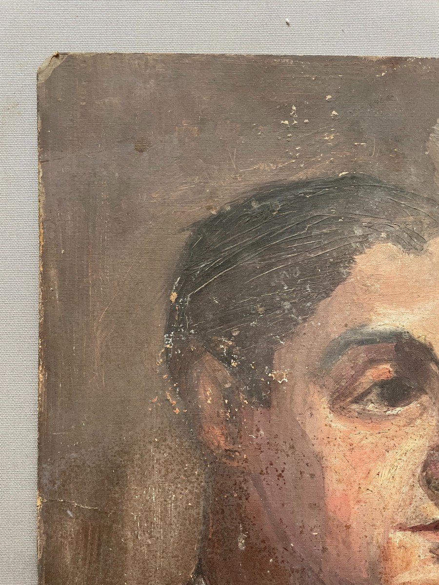 Portrait Of A Man, Oil On Cardboard To Be Restored-photo-3