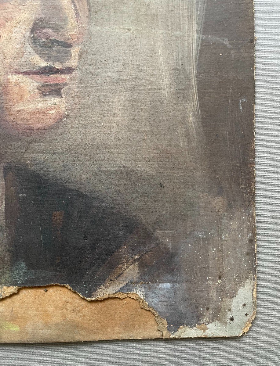 Portrait Of A Man, Oil On Cardboard To Be Restored-photo-1