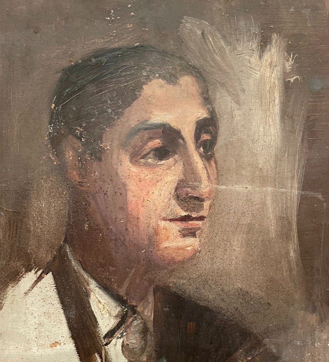 Portrait Of A Man, Oil On Cardboard To Be Restored