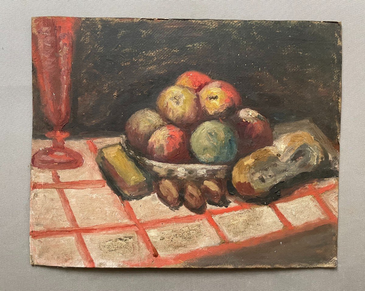 Still Life, Oil On Cardboard-photo-2