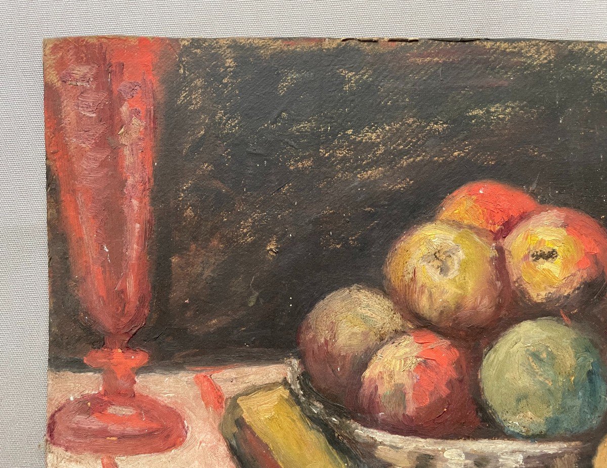 Still Life, Oil On Cardboard-photo-3