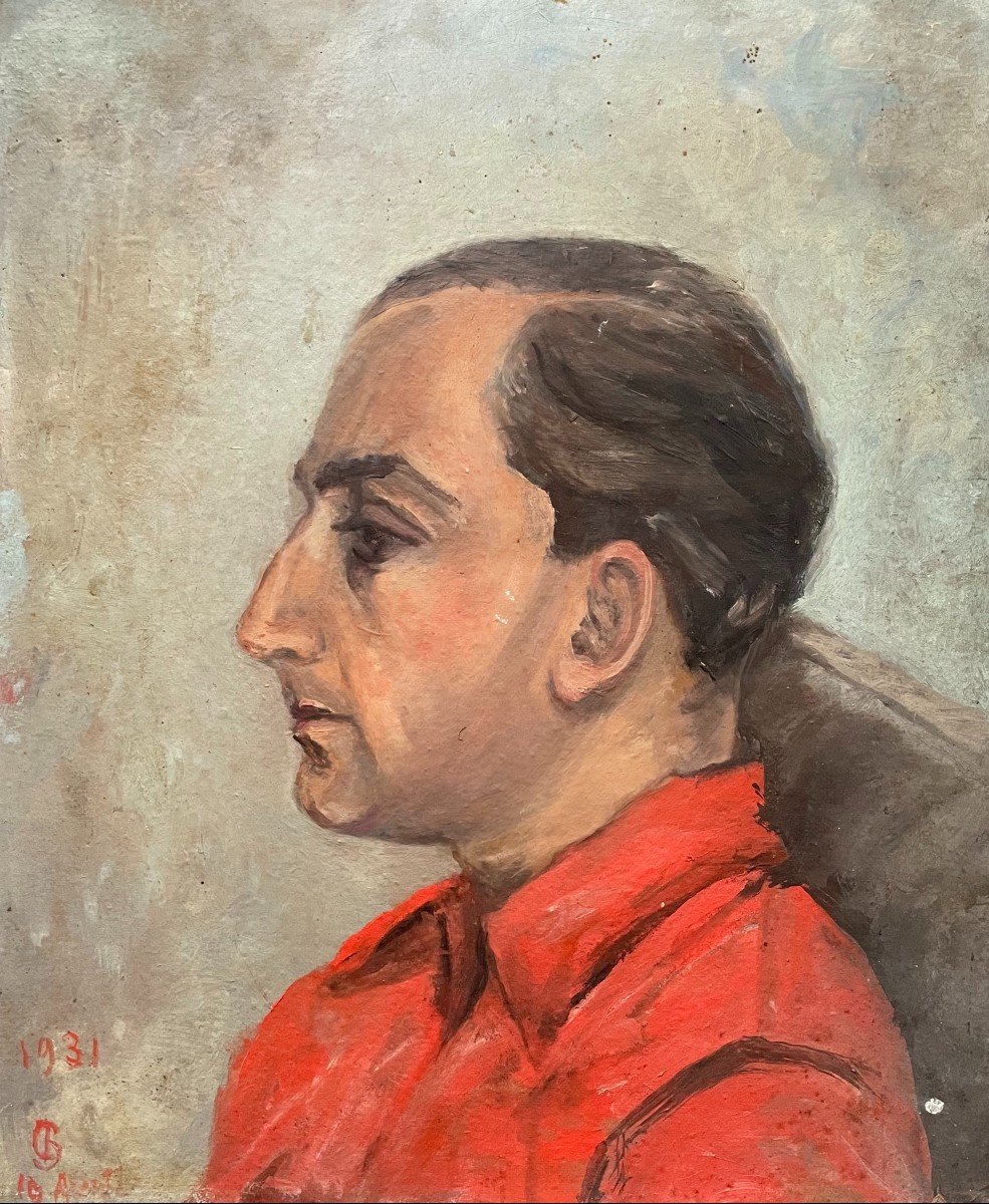 Man In Profile, Oil On Cardboard Monogrammed And Dated 1931