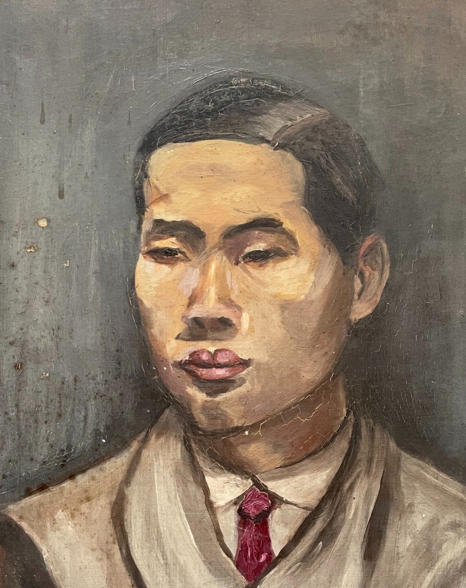 Portrait Of An Asian Man, Oil On Cardboard