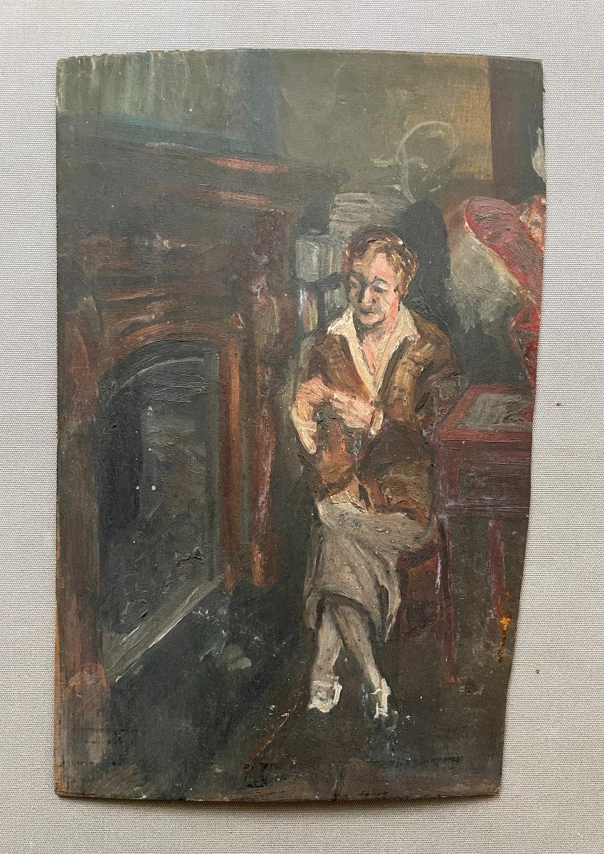 Femme Près d'Une Cheminée, Huile Sur Panneau