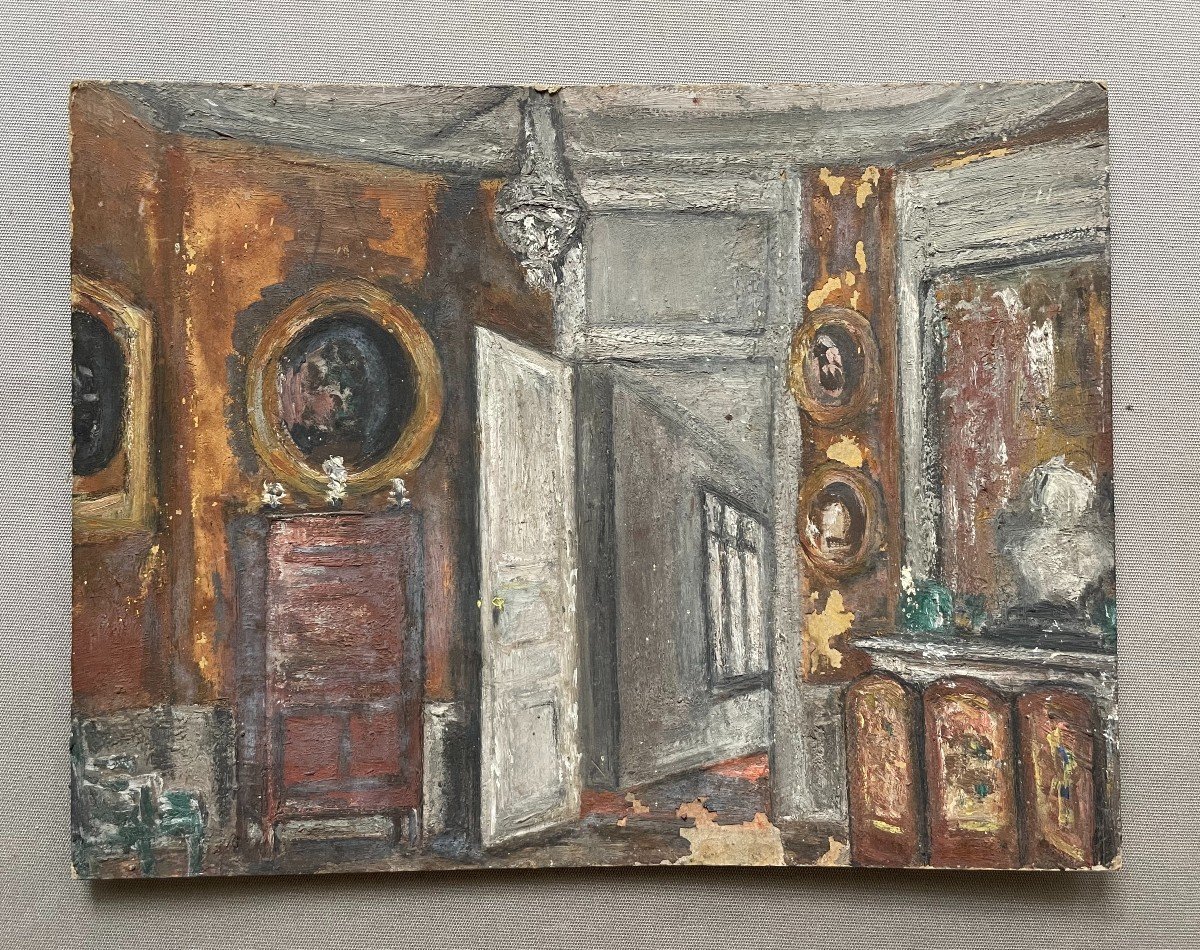 Intérieur De Salon, Huile Sur Carton-photo-2