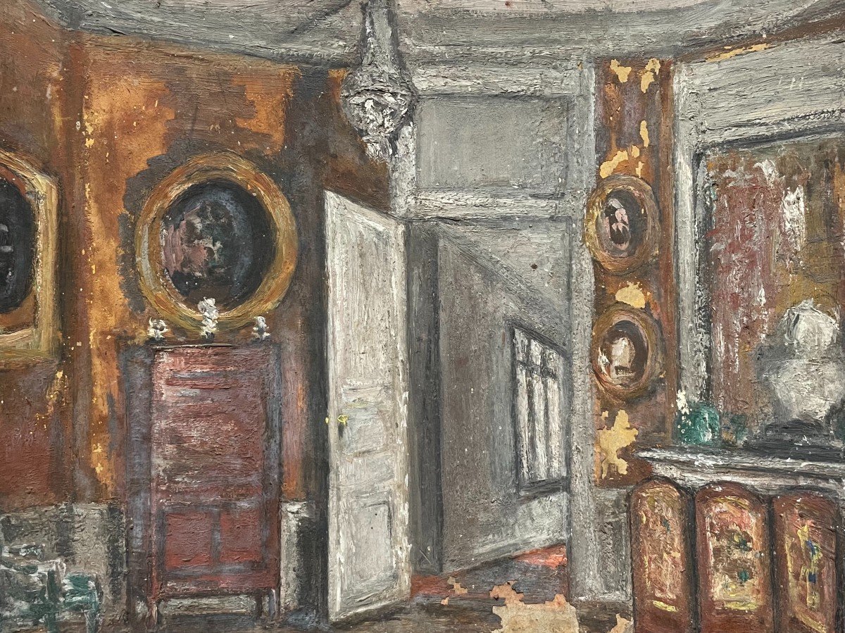 Intérieur De Salon, Huile Sur Carton