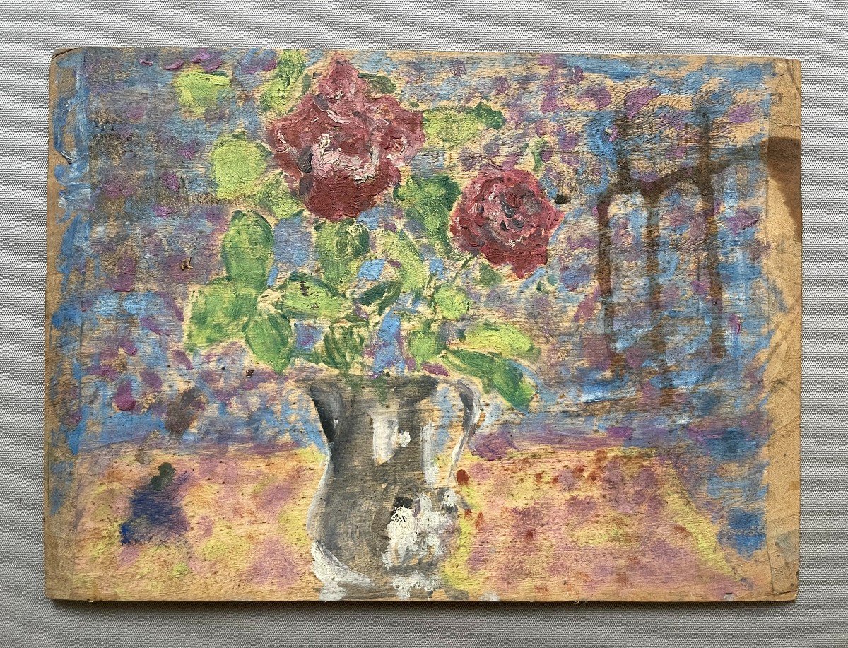 Bouquet Of Roses, Sketch, Oil On Panel-photo-2